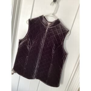 Chico's Women's  Full Zip Quilted Velour Vest Dark Brown/gray Size 2/Large‎